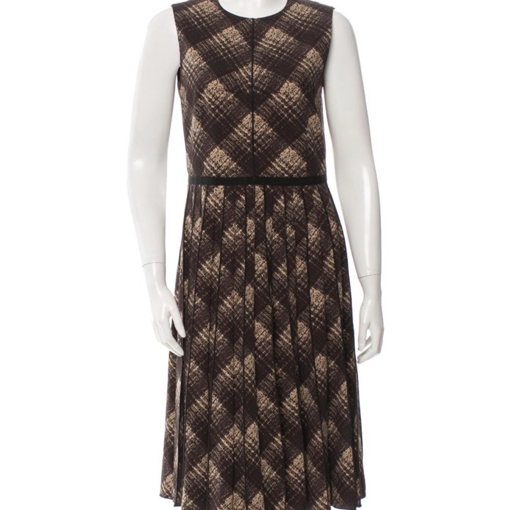 Marc Jacobs Sleeveless Plaid Midi Dress in Brown and Cream